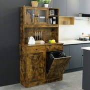 Pirecart Large Double Tilt Out Trash Cabinet, 2 x 10 gal Hidden Garbage Holder W/ Drawer and Shelves